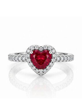 Dainty Heart Ring, 925 Sterling Silver, Size 9 Valentines Gift Red Ruby Gemstone